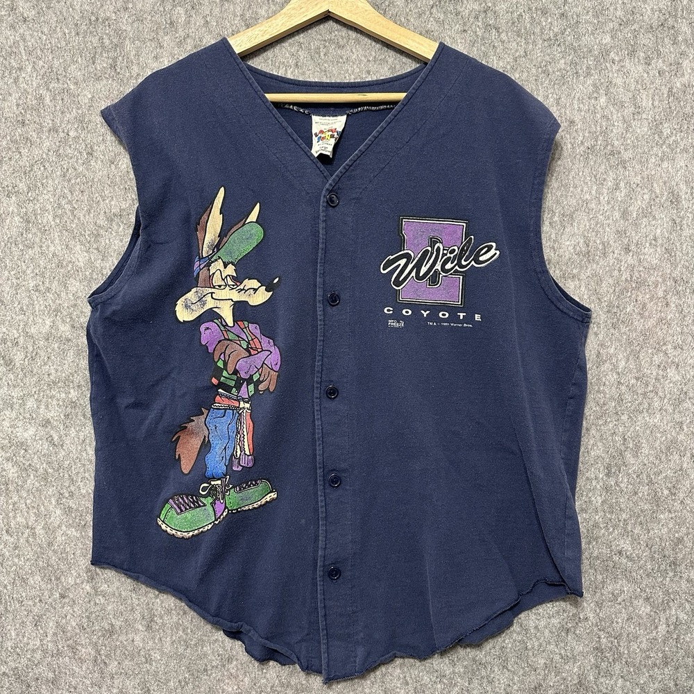 Rare Vintage 1995 Looney Tunes Freeze Men's Shirt Sz Large Wile E Coyote Button